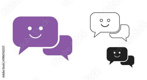 Speech bubble icon set with smiling faces in different colors and styles