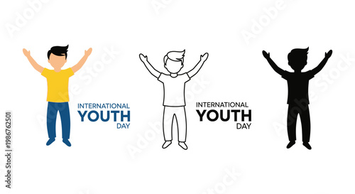 Youth day illustration set with colorful cartoon characters celebrating international youth