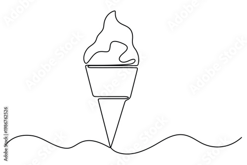 Single line of an ice cream cone with wavy base single line minimalist food dessert sweet