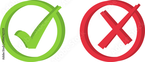 Check Mark and Cross Icon Set Approval and Rejection Concept