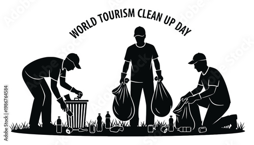 World tourism clean up day illustration with people picking trash