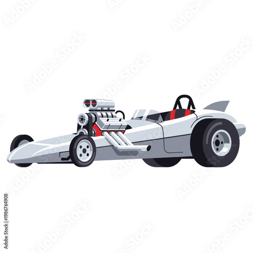Retro Dragster Race Car with Powerful Engine and Fins