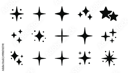 Star vector icons set of black silhouettes on white background