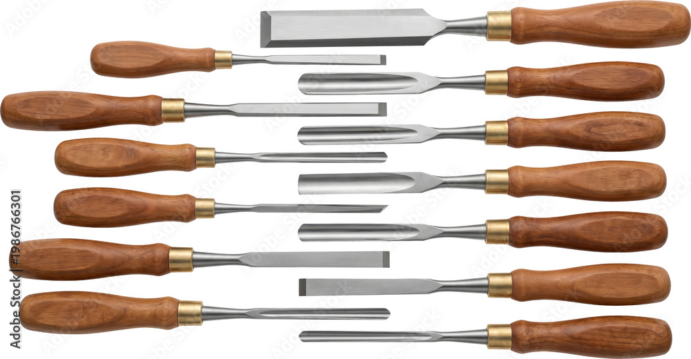 Fototapeta premium Professional Woodworking Chisels and Gouges Isolated on Transparent Background