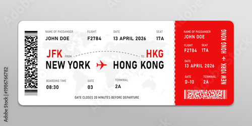 Boarding pass ticket template. Airline boarding pass ticket isolated on white background. Flight pass graphic illustration for Travel agency and Business trip concept