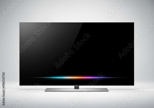 A sleek modern television with a colorful light strip