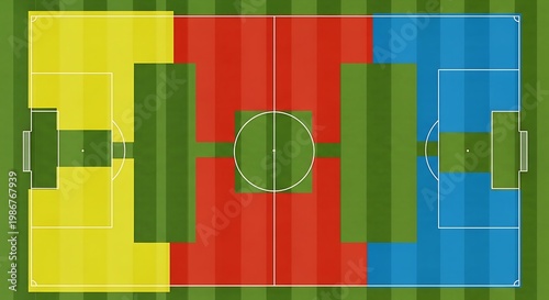 Soccer field, football pitch, sports illustration, colorful design