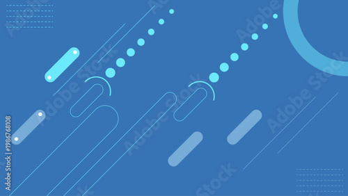 Abstract Blue Geometric Tech Background with Dots Lines and Rounded Shapes Modern Minimal Design