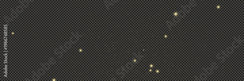 Gold glittering dust with stars on transparent backdrop