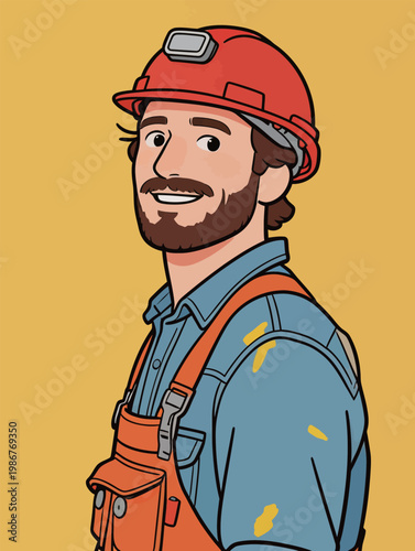 Cartoon Construction Worker in Red Helmet
