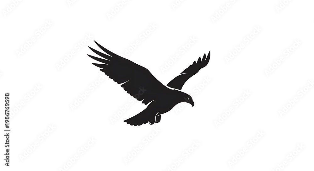 Obraz premium Black Bird Silhouette Flying Isolated White.