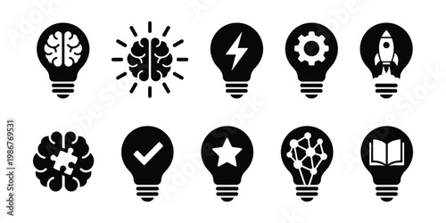 Creative Idea and Innovation Lightbulb Icons Set Vector