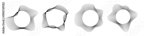Set of round curved sound waves with dynamic wavy stripes
