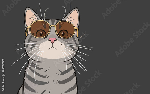 Stylish Gray Tabby Cat Wearing Sunglasses