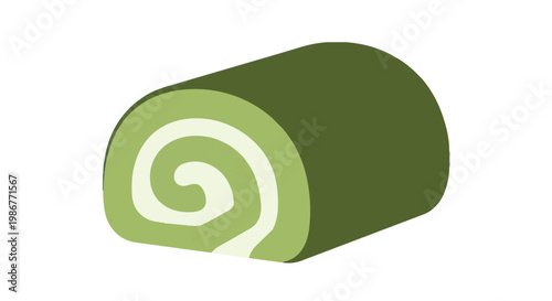 Matcha Green Tea Swiss Roll Cake Illustration Isolated on White Background