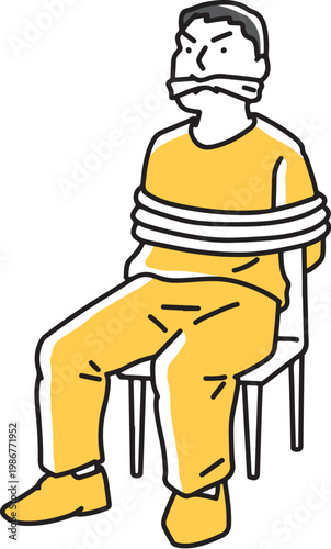 猿ぐつわをつけて監禁される男性