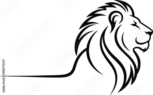 black lion head logo, side view, illustration