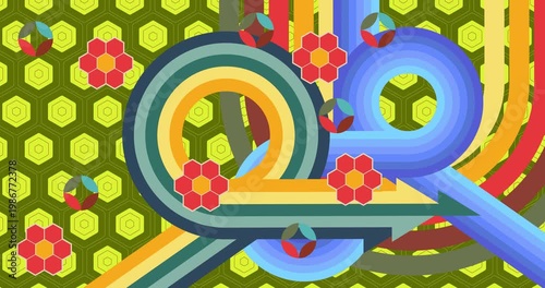 Retro 70s Background animation with Groovy 1970s art video. Minimalistic Vintage design, old-fashioned color artwork.