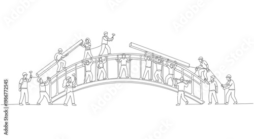 People crossing a bridge together.