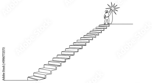 Person climbing stairs to success goal.