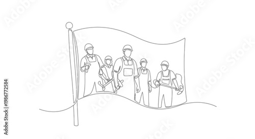 Soldiers standing under a flag.