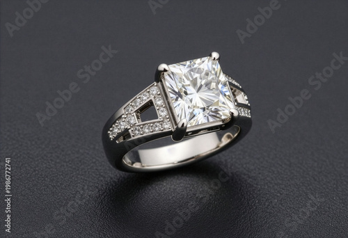 Elegant Princess Cut Diamond Engagement Ring in 14K White Gold - Modern Cathedral Split Shank Setting with Pavé Accents - Unique Architectural Bridal Wedding Ring for Women.