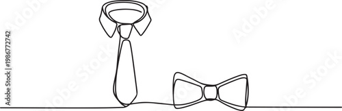 Continuous line drawing of a Tie, Bow tie one continuous line drawing. Abstract black and white minimal single line art style. one line Icon drawing