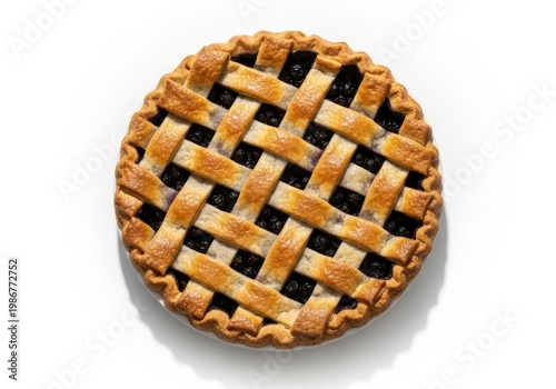 A delicious homemade blueberry pie on a white background