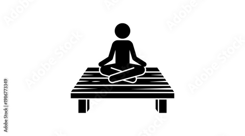 Meditating Stick Figure on a Wooden Platform