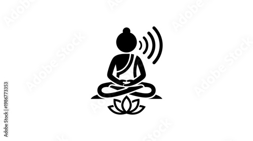 Meditating Buddha with Sound Waves Lotus Flower Icon