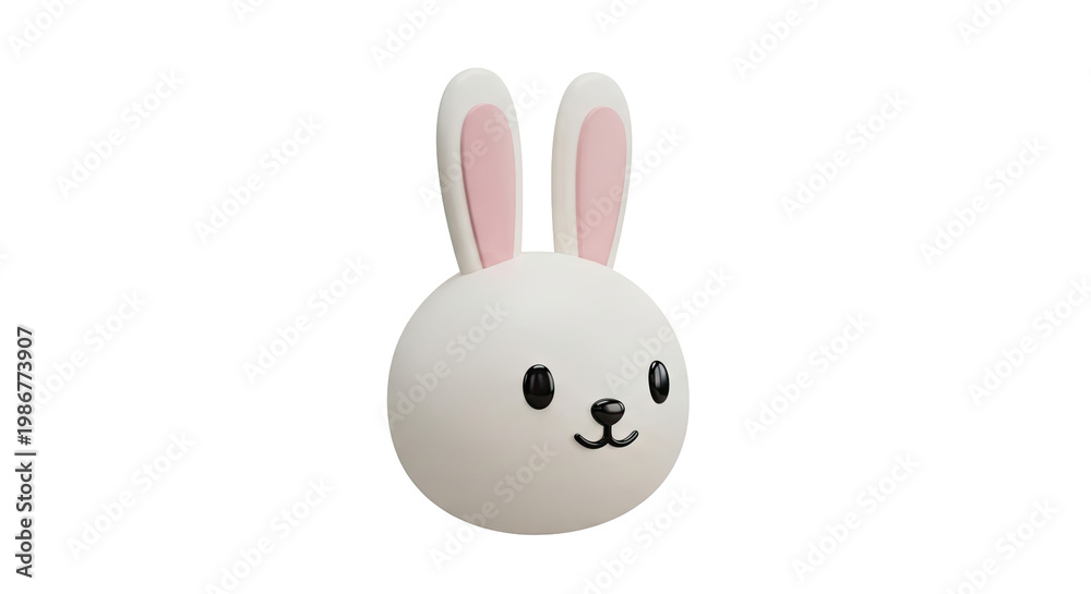 Fototapeta premium Cute 3D White Bunny Head with Pink Ears
