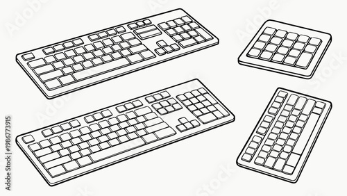 Vector computer keyboard with detailed key drawing. Isolated on a white background. For design, websites, and advertising of computer equipment and accessories.