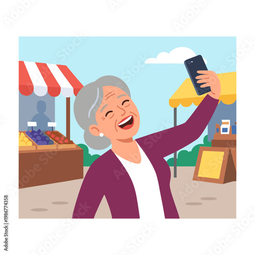 A cheerful man smiles while looking back over his shoulder in an illustration.