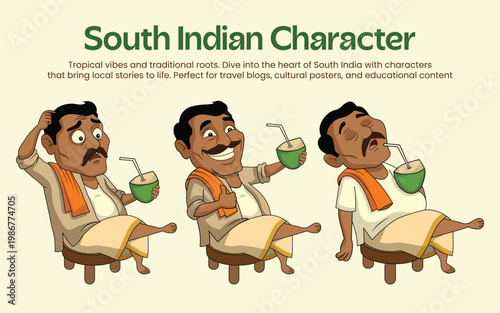 Traditional South Indian Man Vector Set