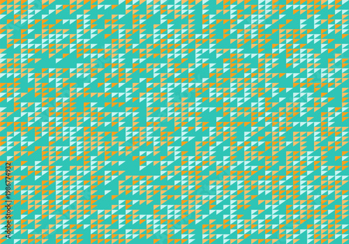 Seamless geometric pattern of teal orange and light blue triangles forming a playful abstract design