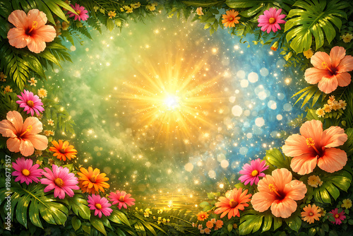 A surreal fusion of nature and abstract energy. A lush, detailed frame of fresh green