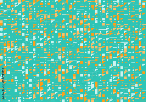 Geometric Abstract Pattern with Teal Orange and White Shapes for Digital Design Backgrounds