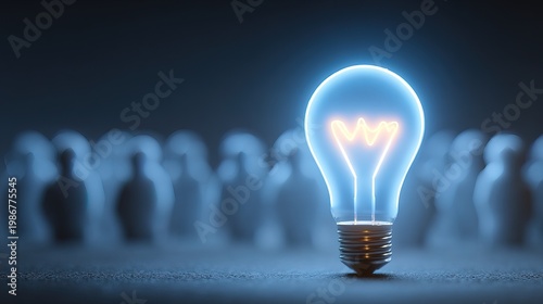 Creative Bright Lightbulb Standing out From The Crowd Concept Illustration