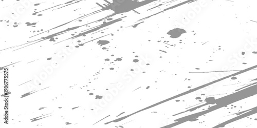 Abstract black and white ink splatter with diagonal brush strokes, grunge texture, paint drips and splashes on a light background, dynamic artistic pattern, minimalist monochrome design vector.