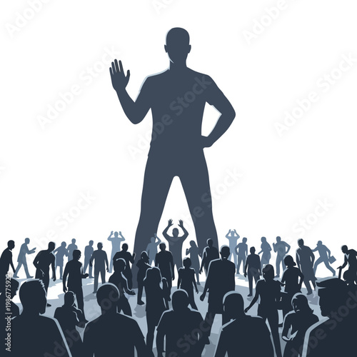 Giant Silhouette Man Waving to Crowd, Leadership, Community, Standing Out