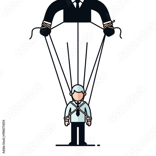 Puppet Master Controlling Businessman with Strings, Manipulation Concept