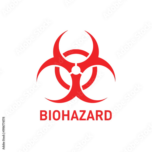 Red Biohazard Symbol with Text Warning of Biological Danger