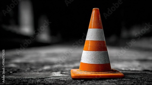 Selective Color Traffic Cone Roadside Safety Construction Equipment on Asphalt
