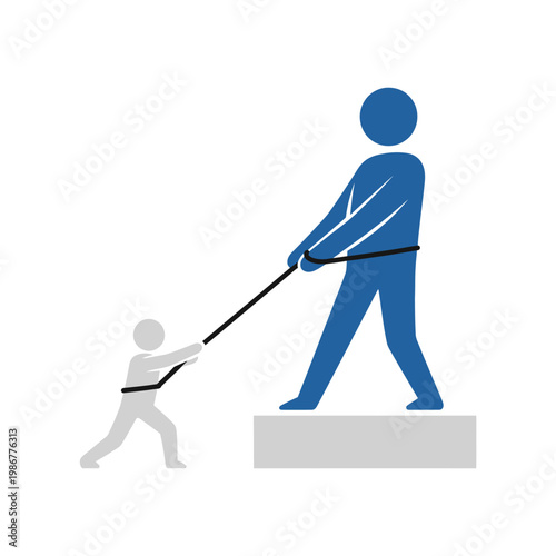 Small figure pulling large figure, teamwork, leadership, support, strength, partnership