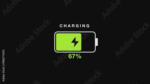 4K Battery charging animation from 0 to 100 percent