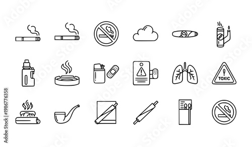 Smoking 15 icon set cigarette vape nicotine warning outline vector collection