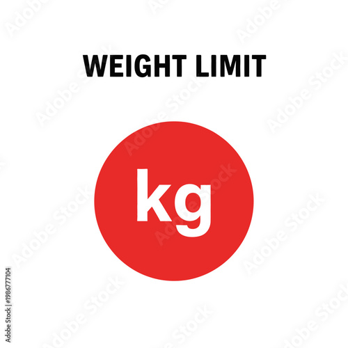 Weight Limit Sign with Kilograms Symbol, Red Circle, Black Text, Isolated on White