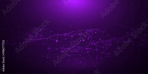 A global network of digital data lines forms an abstract blue and purple background with stars, illustrating a light-speed business technology concept across a vector map of the world