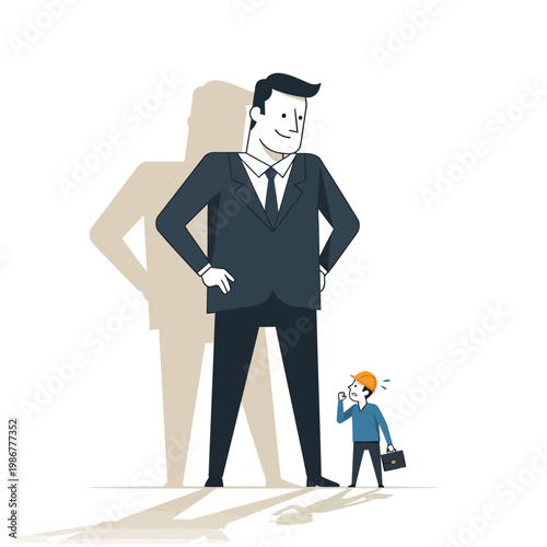 Big Businessman Casting Large Shadow, Small Man Looking Up With Awe