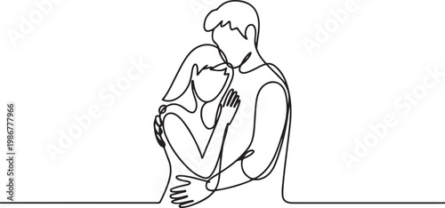 Young Couple Continuous Line Icon, Minimalist line drawing of couple with in love, continuous one line art style, relationship concept. one line Icon drawing